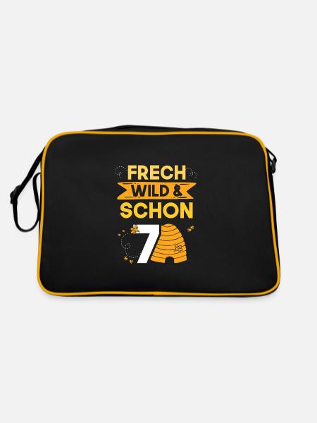 7 Jahre Geburtstag Junge Mädchen Imker Biene - Retro Tasche - Schwarz/Gold - Hinten