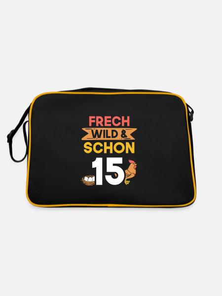 15 Jahre Geburtstag Junge Mädchen Huhn Hühner - Retro Tasche - Schwarz/Gold - Hinten