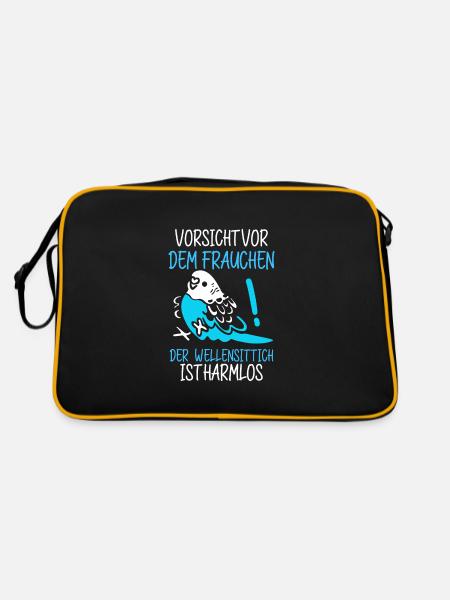 der Wellensittich ist harmlos - Retro Tasche - Schwarz/Gold - Hinten