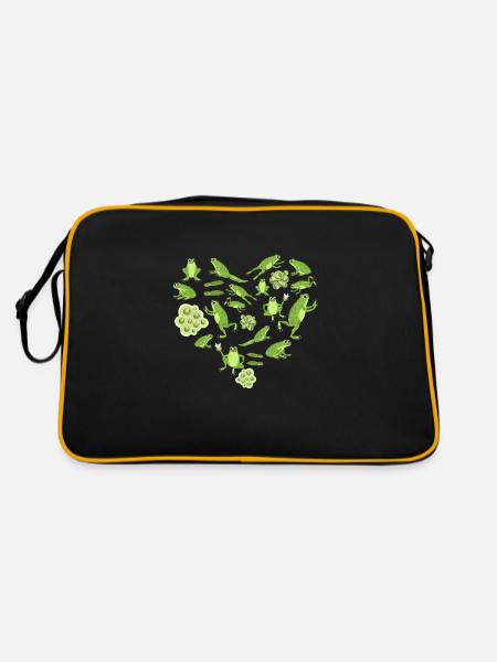 Herz Frosch - Retro Tasche - Schwarz/Gold - Hinten