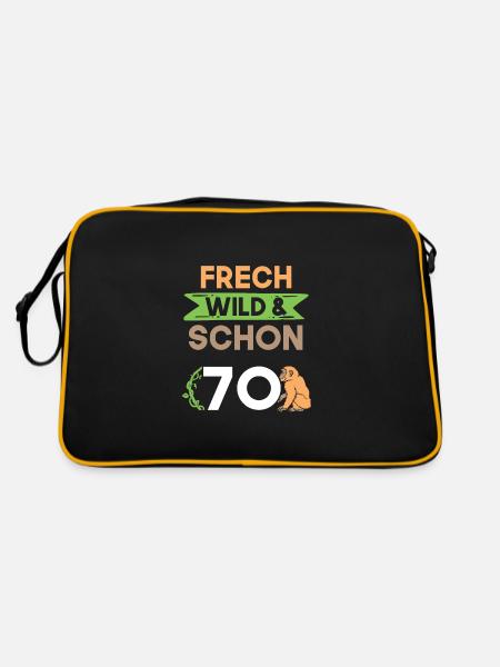 Geschenk 70 Jahre Geburtstag Affe - Retro Tasche - Schwarz/Gold - Hinten