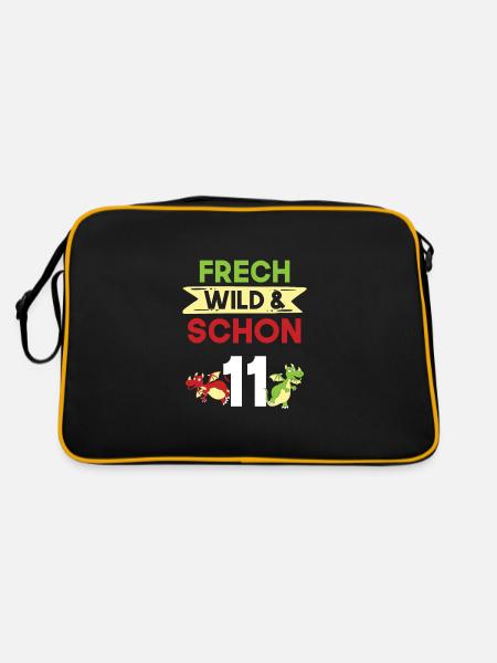 11 Jahre Geburtstag Junge Mädchen Drachen - Retro Tasche - Schwarz/Gold - Hinten