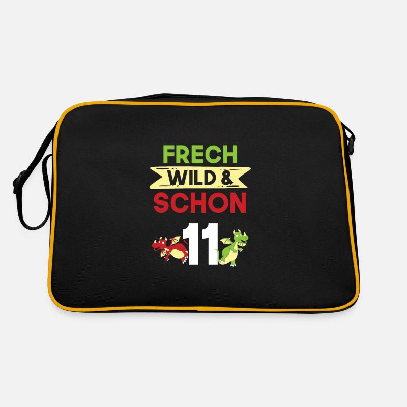 11 Jahre Geburtstag Junge Mädchen Drachen - Retro Tasche - Schwarz/Gold