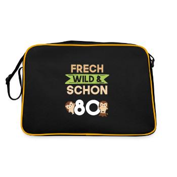 Geschenk 80 Jahre Geburtstag Igel - Retro Tasche - Schwarz/Gold - Hinten