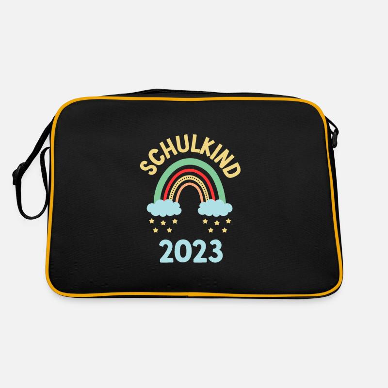 Schulanfang Regenbogen Erster Schultag 2023 - Retro Tasche - Schwarz/Gold