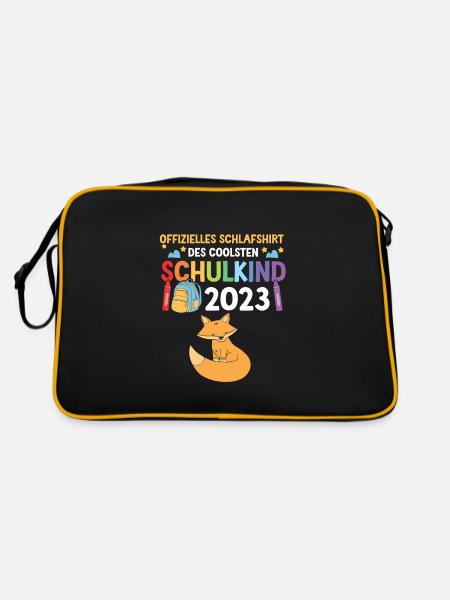 Fuchs Schulanfang Schulkind 2023 - Retro Tasche - Schwarz/Gold - Hinten