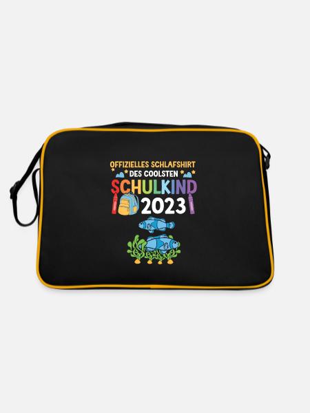 Fische Schulanfang Schulkind 2023 - Retro Tasche - Schwarz/Gold - Hinten