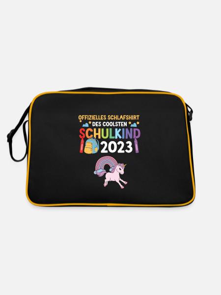 Einhorn Schulanfang Schulkind 2023 - Retro Tasche - Schwarz/Gold - Hinten