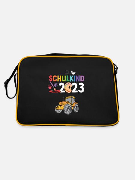 Traktor Schulanfang Schulkind 2023 - Retro Tasche - Schwarz/Gold - Hinten