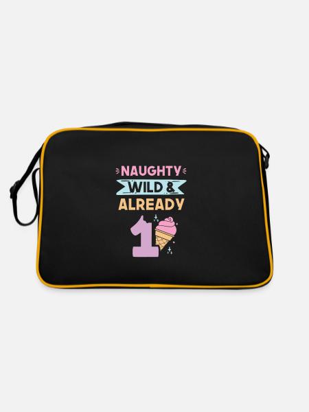 Geschenk 1 Jahr Geburtstag Eis essen - Retro Tasche - Schwarz/Gold - Hinten