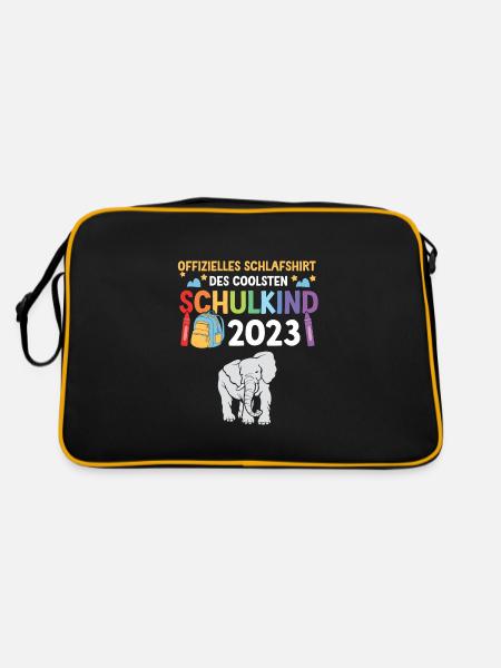 Elefant Schulanfang Schulkind 2023 - Retro Tasche - Schwarz/Gold - Hinten