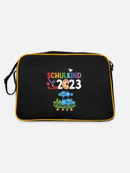 Fische Schulanfang Schulkind 2023 - Retro Tasche - Schwarz/Gold - Hinten