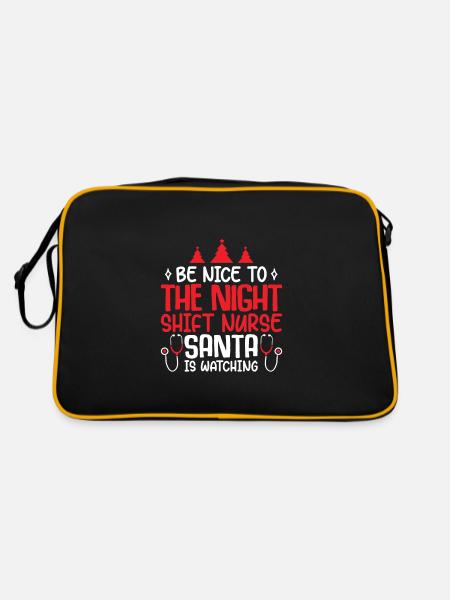 Night Shift Nurse Santa Is Watching - Retro Tasche - Schwarz/Gold - Hinten