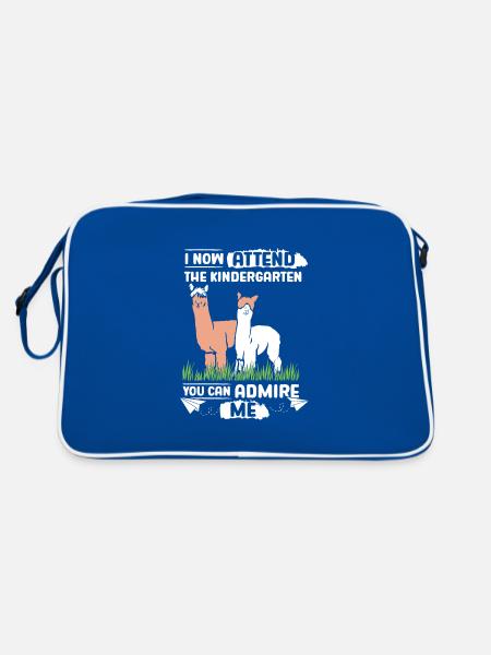 Lama Alpaka Kita Kindergarten 2023 - Retro Tasche - Blau/Weiß - Hinten
