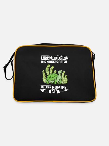 Schildkröte Kita Kindergarten 2023 - Retro Tasche - Schwarz/Gold - Hinten