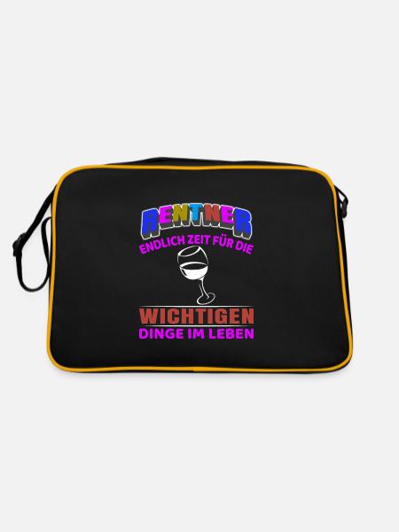Rentner Rente Rentenbeginn Wein trinken - Retro Tasche - Schwarz/Gold - Hinten