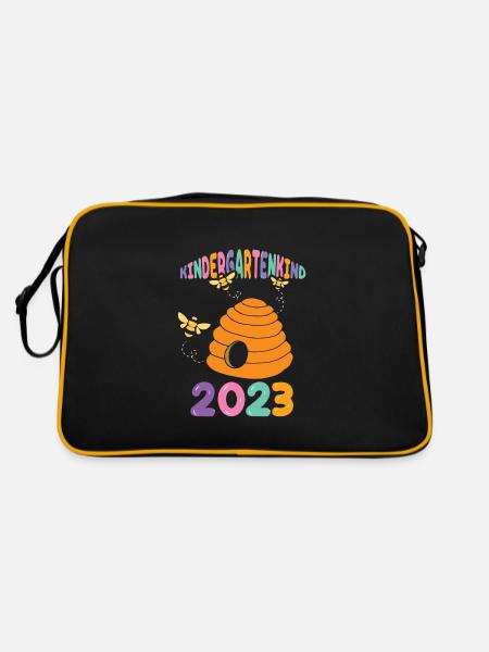 Imker Biene Kita Kindergarten 2023 - Retro Tasche - Schwarz/Gold - Hinten