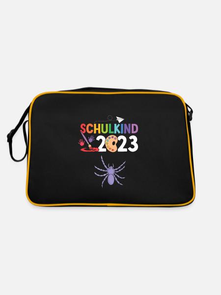 Spinne Schulanfang Schulkind 2023 - Retro Tasche - Schwarz/Gold - Hinten