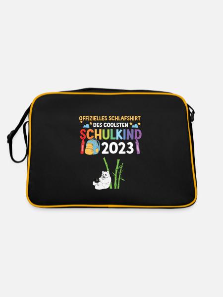 Panda Schulanfang Schulkind 2023 - Retro Tasche - Schwarz/Gold - Hinten