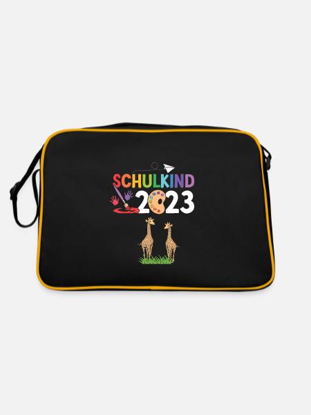 Giraffe Schulanfang Schulkind 2023 - Retro Tasche - Schwarz/Gold - Hinten
