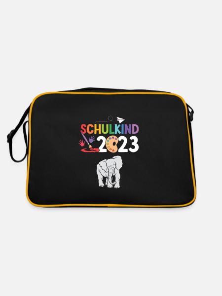 Elefant Schulanfang Schulkind 2023 - Retro Tasche - Schwarz/Gold - Hinten