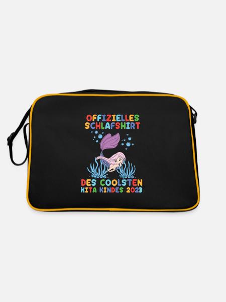 Meerjungfrau Kita Kindergarten 2023 - Retro Tasche - Schwarz/Gold - Hinten