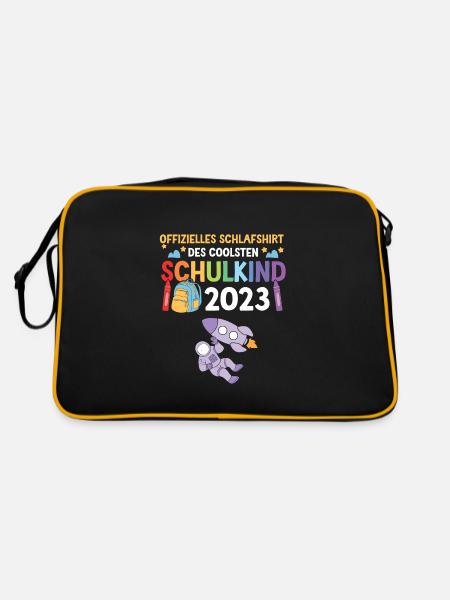 Astonaut Schulanfang Schulkind 2023 - Retro Tasche - Schwarz/Gold - Hinten