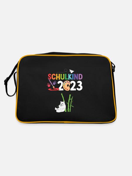 Panda Schulanfang Schulkind 2023 - Retro Tasche - Schwarz/Gold - Hinten