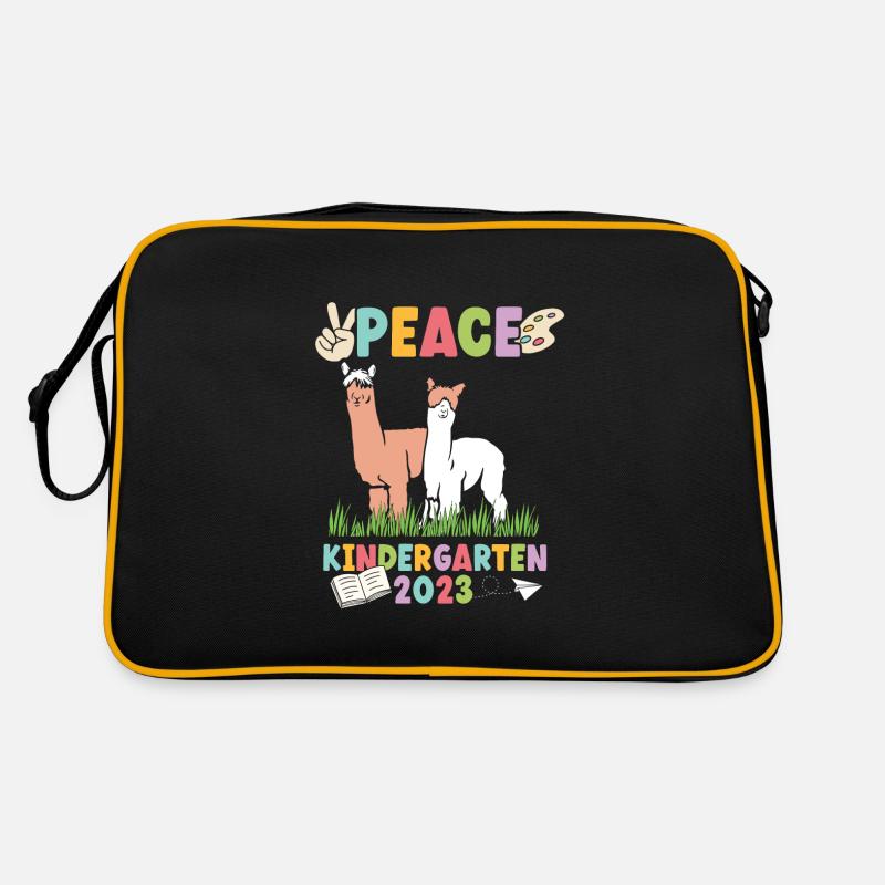 Lama Alpaka Peace Kindergarten 2023 - Retro Tasche - Schwarz/Gold