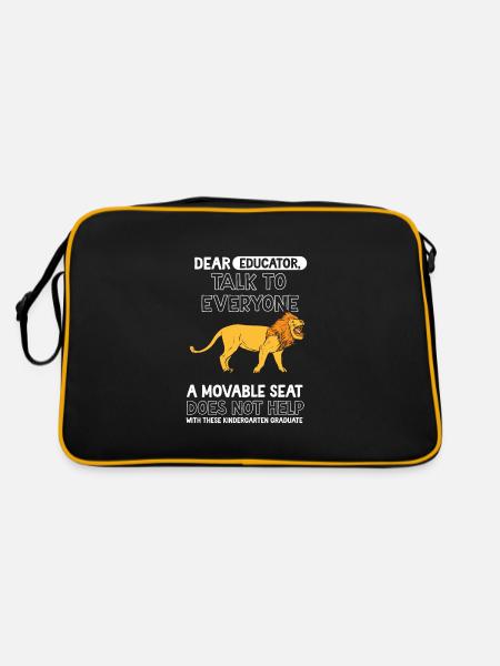 Löwe Kita Kindergarten 2023 - Retro Tasche - Schwarz/Gold - Hinten