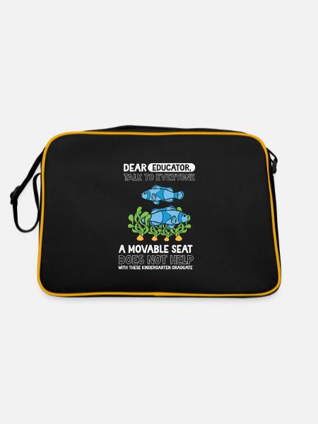 Fische Kita Kindergarten 2023 - Retro Tasche - Schwarz/Gold - Hinten