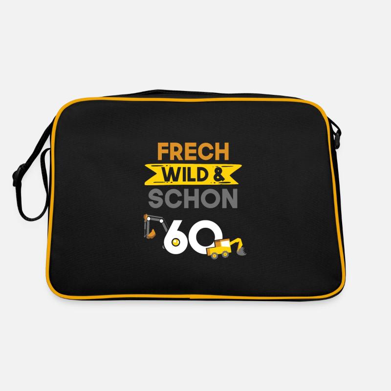 Geschenk 60 Jahre Geburtstag Bagger - Retro Tasche - Schwarz/Gold