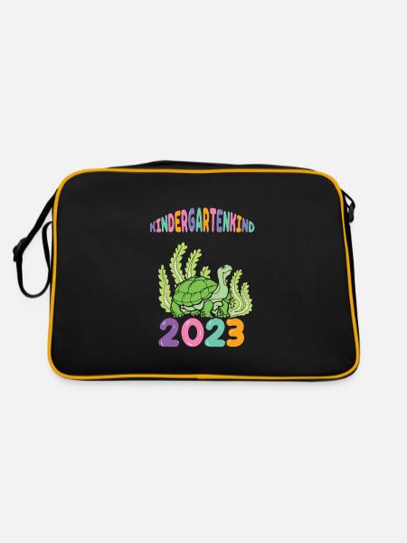 Schildkröte Kita Kindergarten 2023 - Retro Tasche - Schwarz/Gold - Hinten