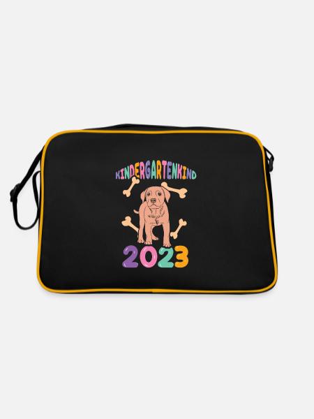 Hund Kita Kindergarten 2023 - Retro Tasche - Schwarz/Gold - Hinten