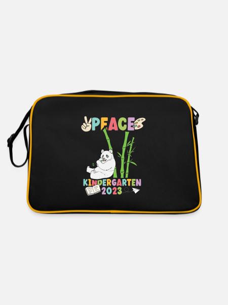 Panda Peace Kindergarten 2023 - Retro Tasche - Schwarz/Gold - Hinten