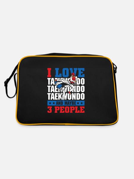 I love Taekwondo and maybe 3 people - Retro Tasche - Schwarz/Gold - Hinten