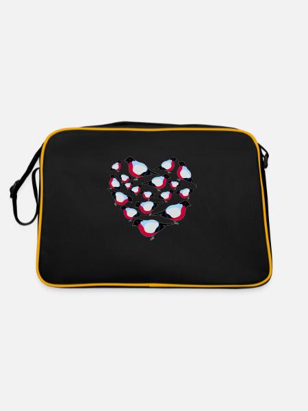 Herz Vogel Fink - Retro Tasche - Schwarz/Gold - Hinten