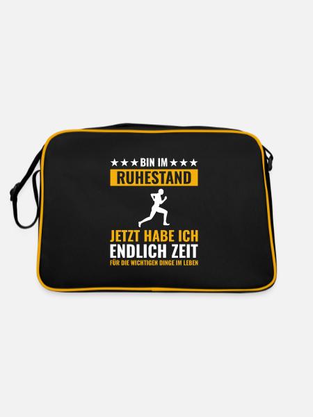 Rentner Rente Rentenbeginn Laufen Joggen Marathon - Retro Tasche - Schwarz/Gold - Hinten
