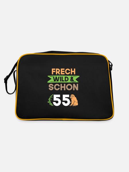 Geschenk 55 Jahre Geburtstag Affe - Retro Tasche - Schwarz/Gold - Hinten