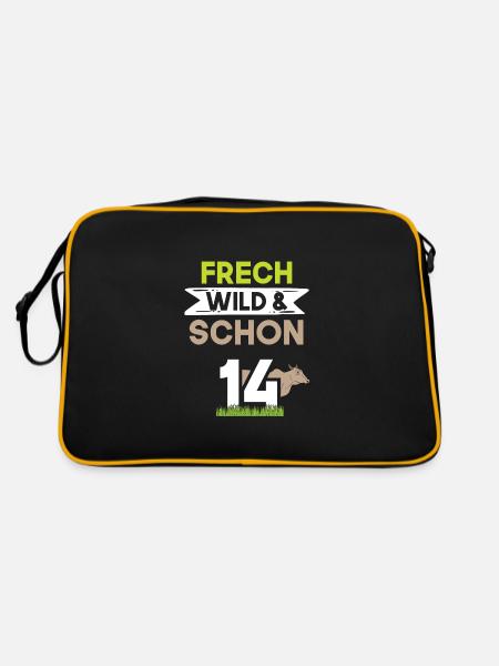 14 Jahre Geburtstag Junge Mädchen Kuh - Retro Tasche - Schwarz/Gold - Hinten