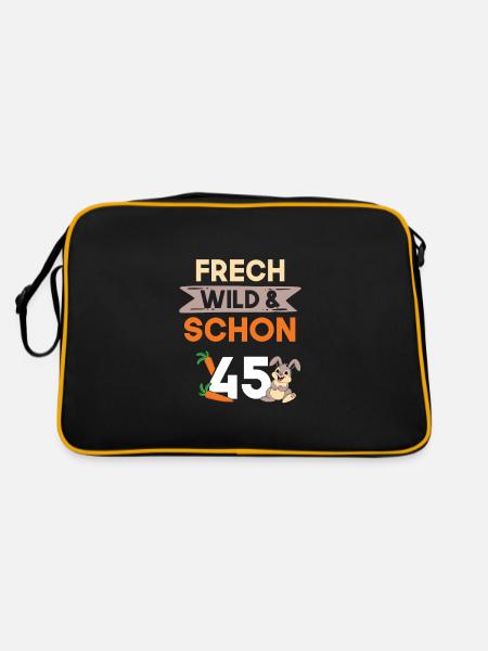Geschenk 45 Jahre Geburtstag Hase Kaninchen - Retro Tasche - Schwarz/Gold - Hinten