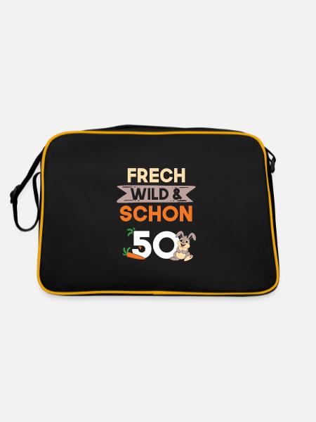 Geschenk 50 Jahre Geburtstag Hase Kaninchen - Retro Tasche - Schwarz/Gold - Hinten