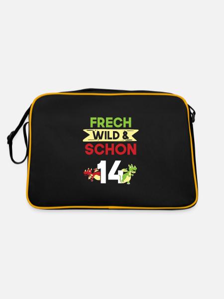 14 Jahre Geburtstag Junge Mädchen Drachen - Retro Tasche - Schwarz/Gold - Hinten