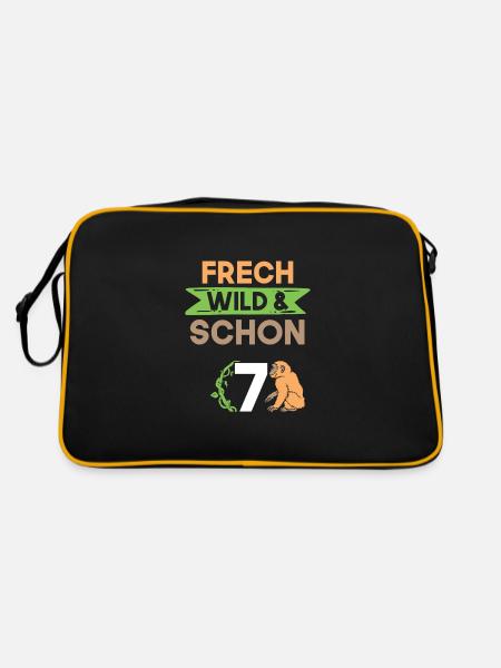 7 Jahre Geburtstag Junge Mädchen Affe - Retro Tasche - Schwarz/Gold - Hinten