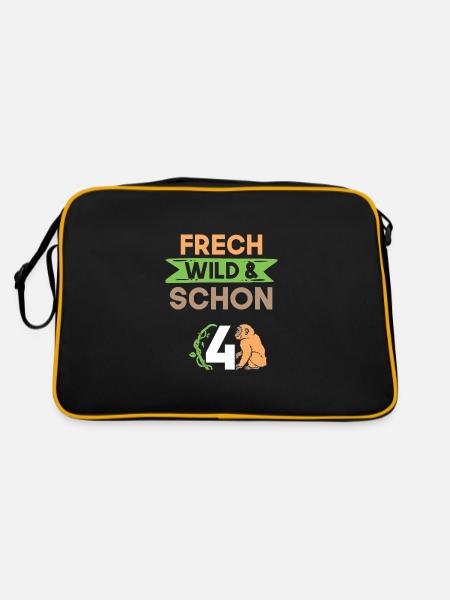 4 Jahre Geburtstag Junge Mädchen Affe - Retro Tasche - Schwarz/Gold - Hinten