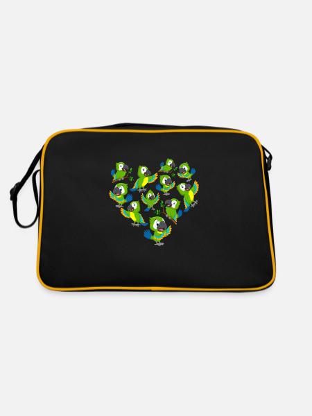 Herz Papagei - Retro Tasche - Schwarz/Gold - Hinten
