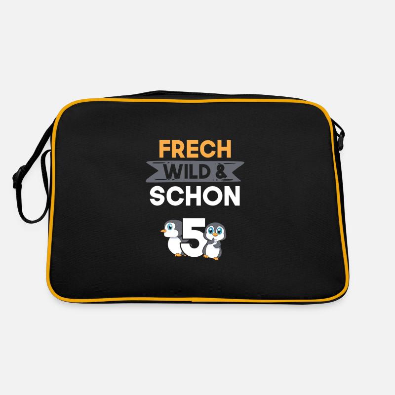 5 Jahre Geburtstag Junge Mädchen Pinguin - Retro Tasche - Schwarz/Gold