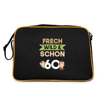 Geschenk 60 Jahre Geburtstag Igel - Retro Tasche - Schwarz/Gold - Hinten