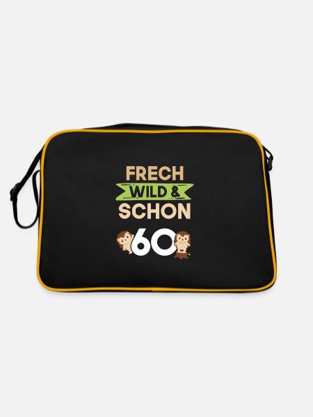 Geschenk 60 Jahre Geburtstag Igel - Retro Tasche - Schwarz/Gold - Hinten