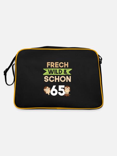 Geschenk 65 Jahre Geburtstag Igel - Retro Tasche - Schwarz/Gold - Hinten
